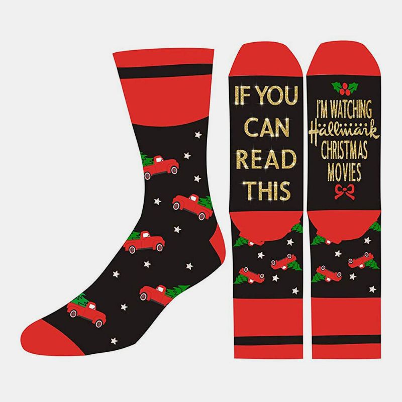 Calcetines De Tubo De Navidad Festivos Casuales Con Patrón De Rayas De Letras En Polvo Dorado Unisex