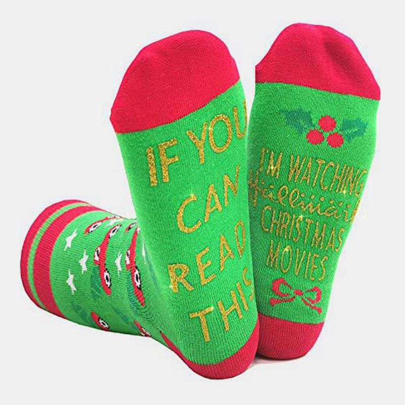 Calcetines De Tubo De Navidad Festivos Casuales Con Patrón De Rayas De Letras En Polvo Dorado Unisex