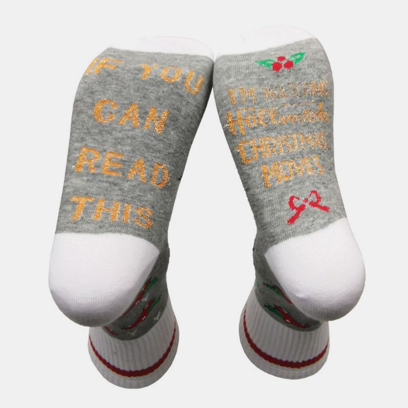 Calcetines De Tubo De Navidad Festivos Casuales Con Patrón De Rayas De Letras En Polvo Dorado Unisex