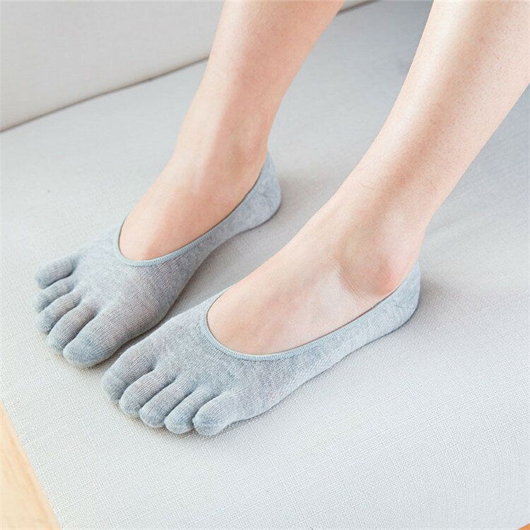 Calcetines De Yoga De Medio Dedo Del Pie Antideslizantes Transpirables Para Mujer Calcetines De Cinco Dedos Completos Invisibles Suaves De Algodón