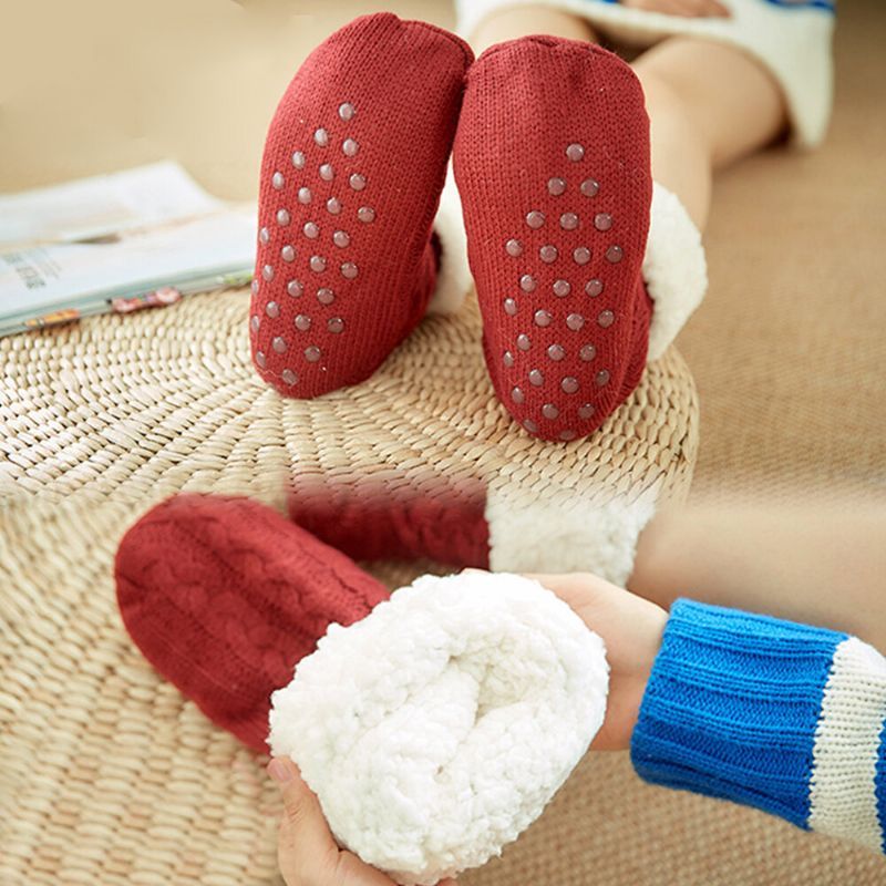 Mujeres Cálido Invierno Al Aire Libre Color Sólido Más Terciopelo Espesar Calcetines Para Dormir En Casa Calcetines De Tubo