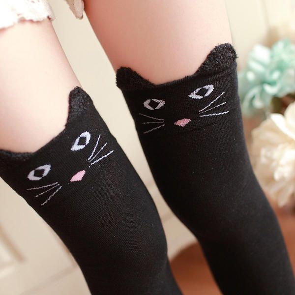 Mujeres Niñas Dibujos Animados Animal Algodón Medias Kawaii Cat Bear Over Kneed High Tight Calcetines