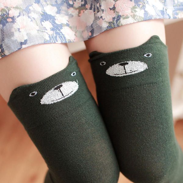 Mujeres Niñas Dibujos Animados Animal Algodón Medias Kawaii Cat Bear Over Kneed High Tight Calcetines