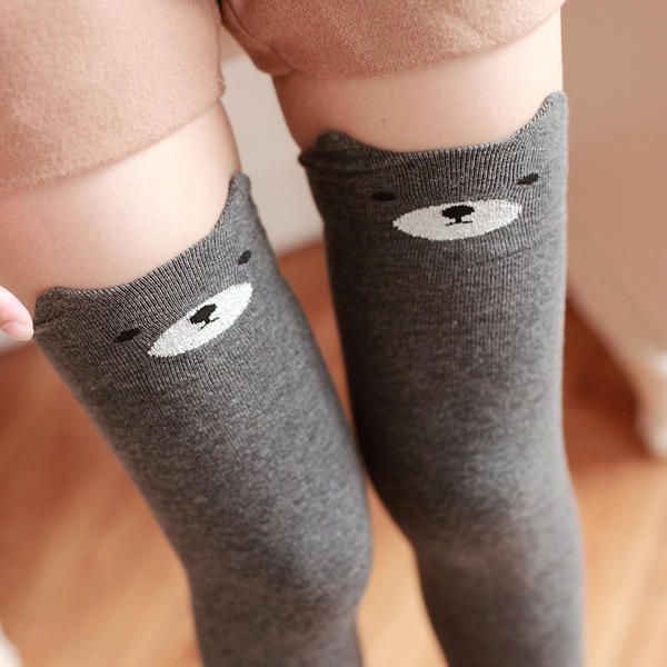 Mujeres Niñas Dibujos Animados Animal Algodón Medias Kawaii Cat Bear Over Kneed High Tight Calcetines