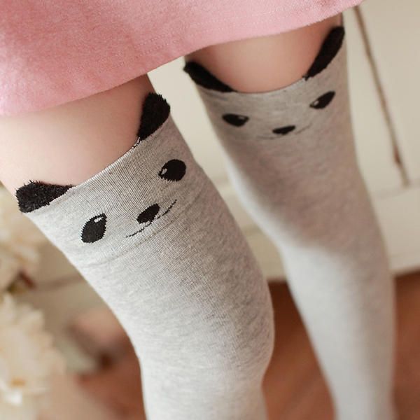 Mujeres Niñas Dibujos Animados Animal Algodón Medias Kawaii Cat Bear Over Kneed High Tight Calcetines