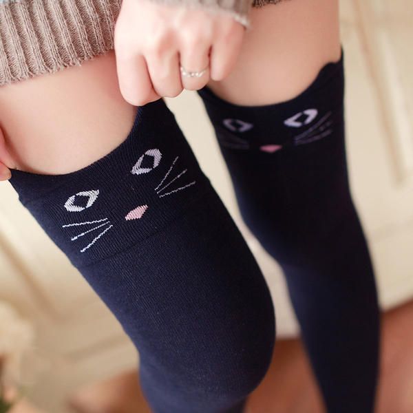 Mujeres Niñas Dibujos Animados Animal Algodón Medias Kawaii Cat Bear Over Kneed High Tight Calcetines