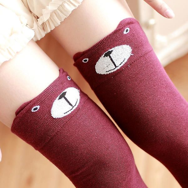 Mujeres Niñas Dibujos Animados Animal Algodón Medias Kawaii Cat Bear Over Kneed High Tight Calcetines