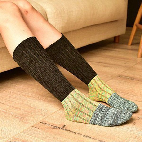 Mujeres Niñas Tejer Crochet Rayas Piernas Calcetines Estilo Harajuku Color Mezclado Patchwork Medias Altas