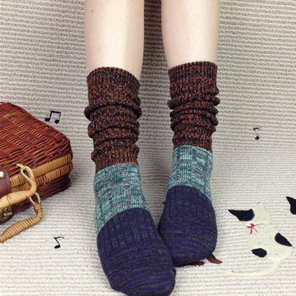 Mujeres Niñas Tejer Crochet Rayas Piernas Calcetines Estilo Harajuku Color Mezclado Patchwork Medias Altas