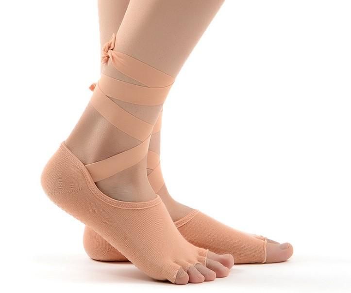 Mujeres Señoras Cinco Dedos Del Pie Calcetines De Yoga Ballet Deportes Encaje Calcetines De Yoga Con Empeine Expuesto Antideslizantes