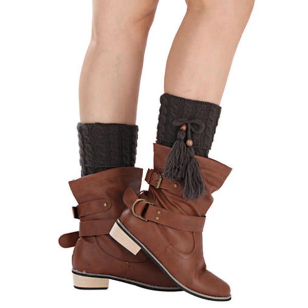 Mujeres Twist Knitted Rodilla Calcetines Cortos Para Botas Calentador De Piernas Calcetines Altos Para Botas Flanger Crochet