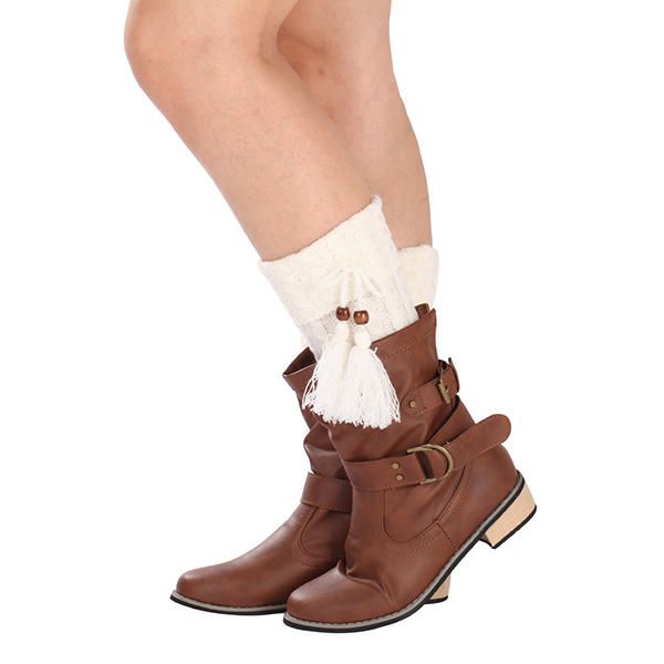 Mujeres Twist Knitted Rodilla Calcetines Cortos Para Botas Calentador De Piernas Calcetines Altos Para Botas Flanger Crochet