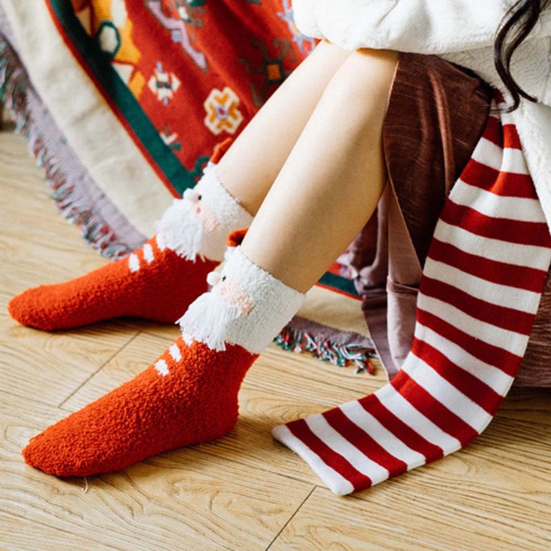 Sock Cartoon Warm Coral 3 Pares De Calcetines De Mujer En El Tubo