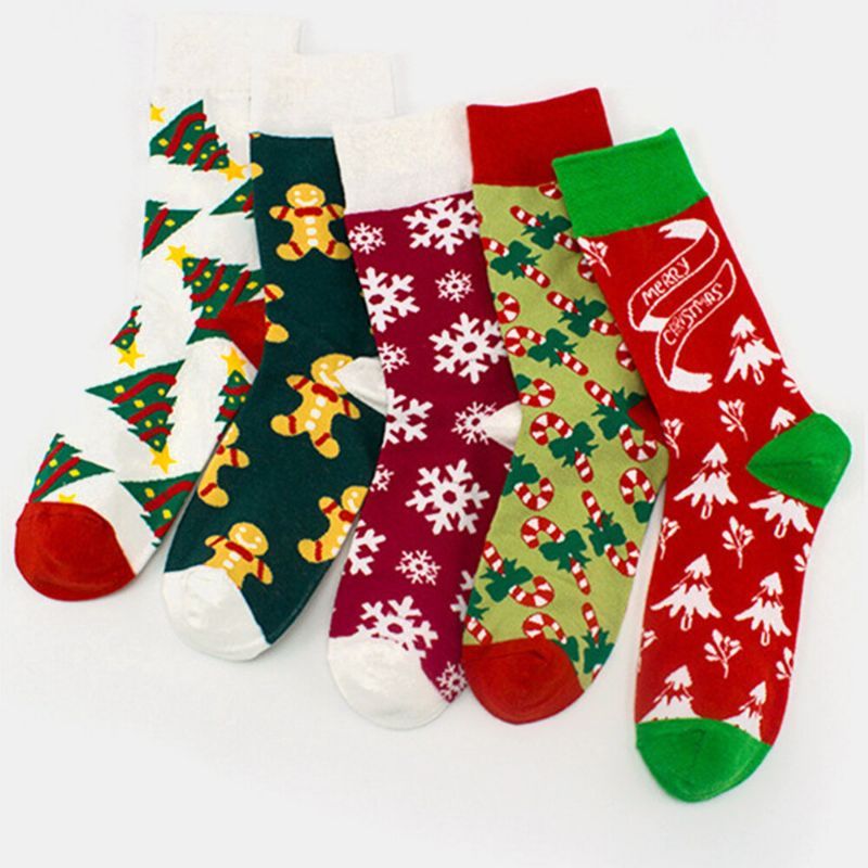 Unisex Algodón Personalidad Festivo Árbol De Navidad Patrón De Copo De Nieve Calcetines De Pareja Calcetines De Tubo