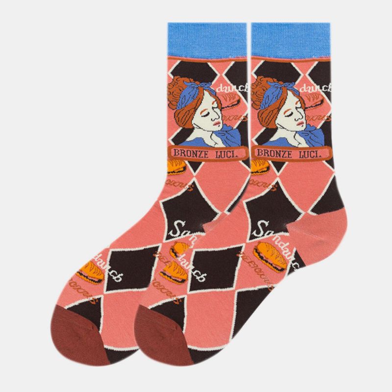 Unisex Japón Estilo Ilustración Creativa Patchwork Color Cute Couple Tube Calcetines