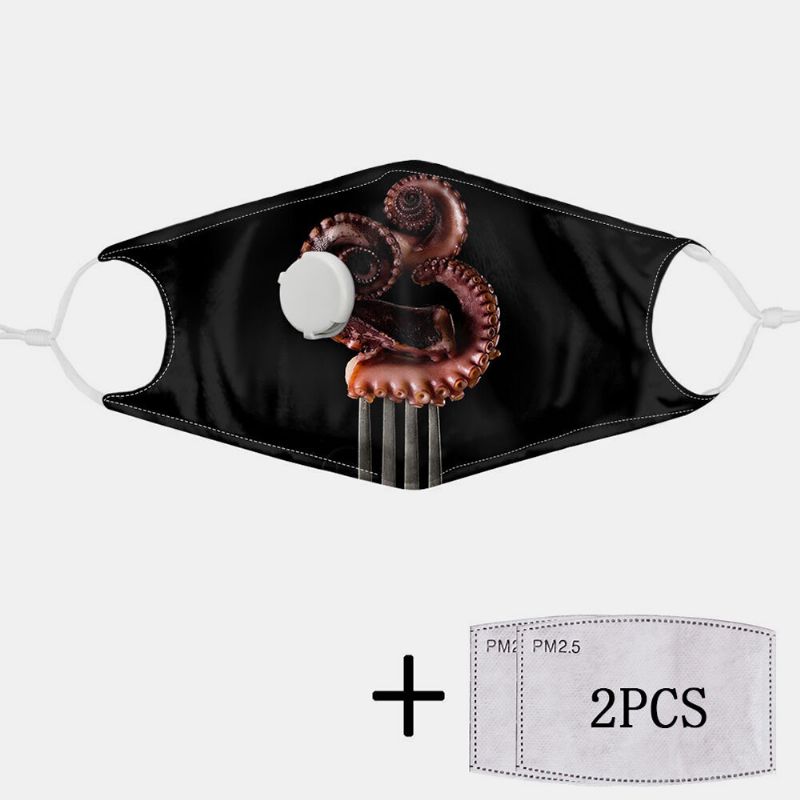 2pcs Pm2.5 Máscara A Prueba De Polvo Con Filtro Con Máscara De Respiración Patrón De Máscara De Alimentos