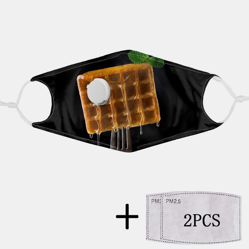 2pcs Pm2.5 Máscara A Prueba De Polvo Con Filtro Con Máscara De Respiración Patrón De Máscara De Alimentos