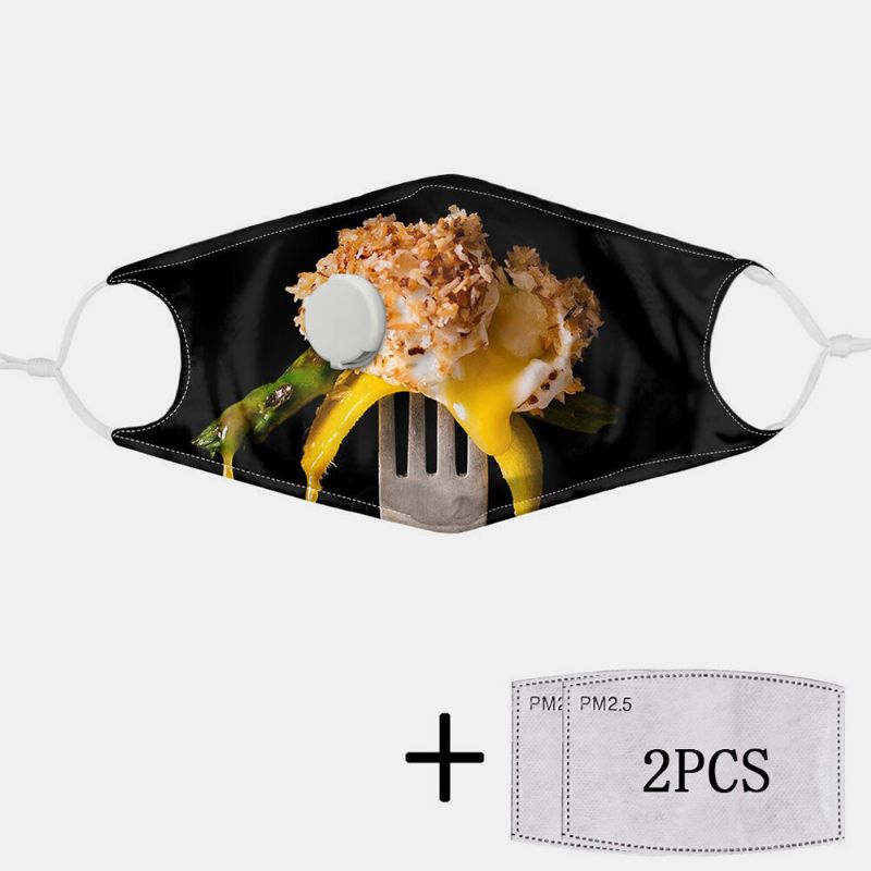 2pcs Pm2.5 Máscara A Prueba De Polvo Con Filtro Con Máscara De Respiración Patrón De Máscara De Alimentos