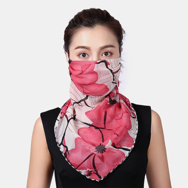 Bufanda Montada En La Oreja Para Mujer Protección Respiratoria Floral Protección Solar Mascarillas Cuello