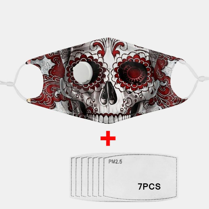 Unisex 7pcs Pm2.5 Filtro De Calavera Con Impresión De Máscaras No Desechables Con Máscara De Respiración