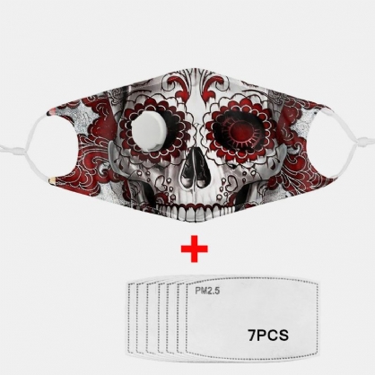 Unisex 7pcs Pm2.5 Filtro De Calavera Con Impresión De Máscaras No Desechables Con Máscara De Respiración