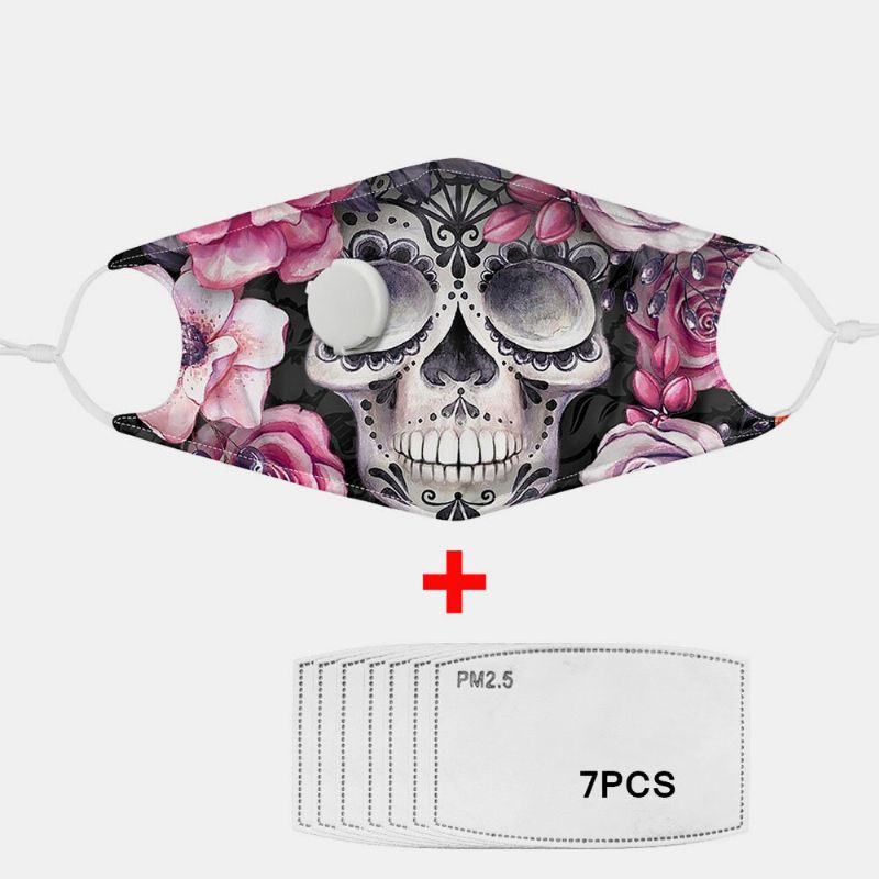 Unisex 7pcs Pm2.5 Filtro De Calavera Con Impresión De Máscaras No Desechables Con Máscara De Respiración