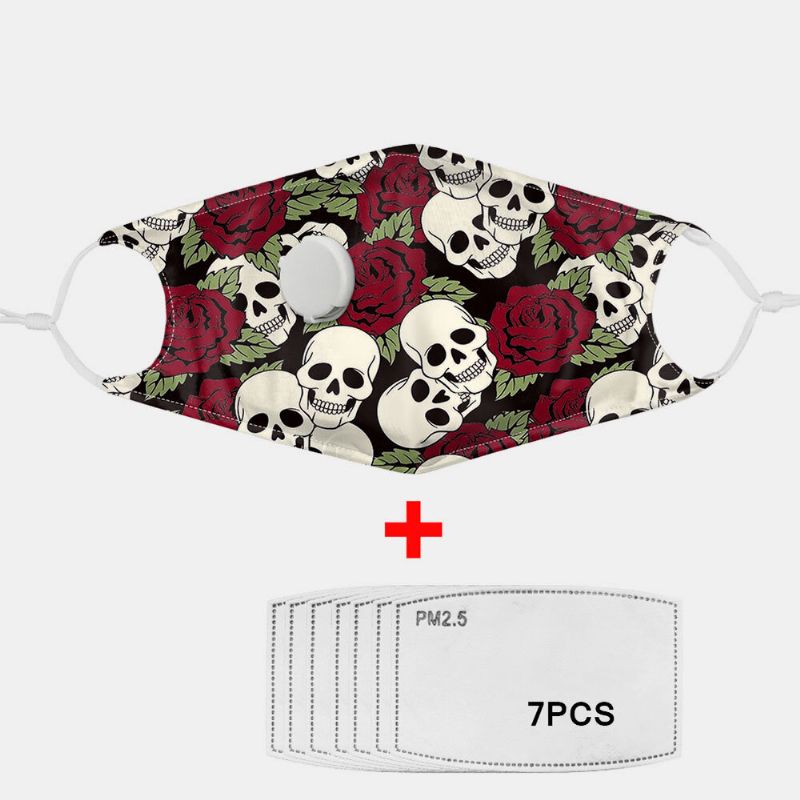 Unisex 7pcs Pm2.5 Filtro De Calavera Con Impresión De Máscaras No Desechables Con Máscara De Respiración