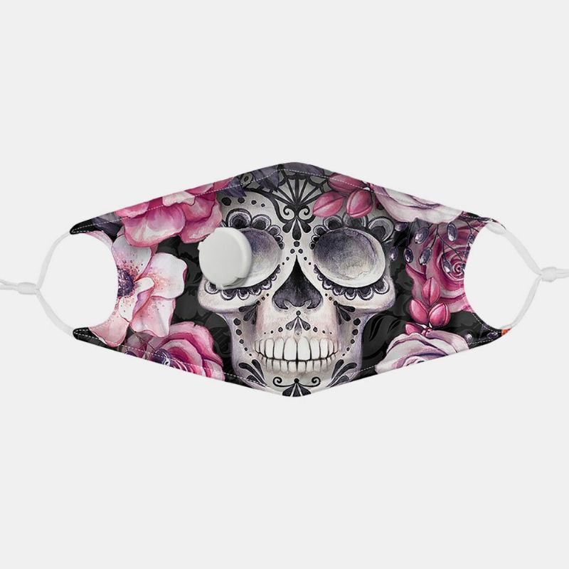 Unisex 7pcs Pm2.5 Filtro De Calavera Con Impresión De Máscaras No Desechables Con Máscara De Respiración