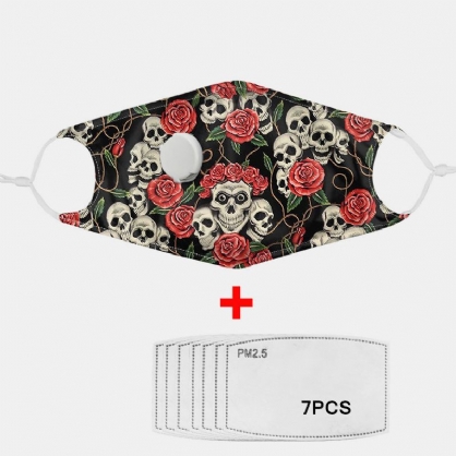 Unisex 7pcs Pm2.5 Filtro De Calavera Con Impresión De Máscaras No Desechables Con Máscara De Respiración