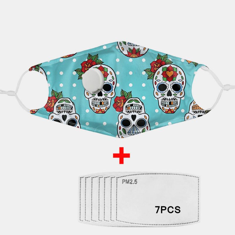 Unisex 7pcs Pm2.5 Filtro De Calavera Con Impresión De Máscaras No Desechables Con Máscara De Respiración