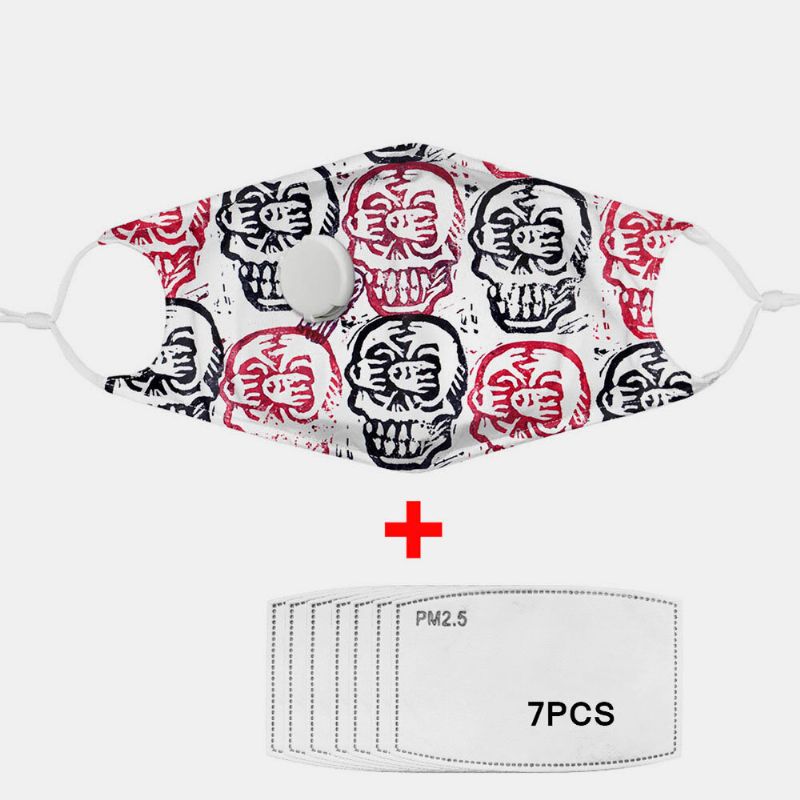 Unisex 7pcs Pm2.5 Filtro De Calavera Con Impresión De Máscaras No Desechables Con Máscara De Respiración