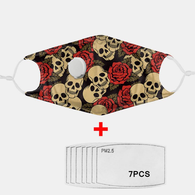 Unisex 7pcs Pm2.5 Filtro De Calavera Con Impresión De Máscaras No Desechables Con Máscara De Respiración