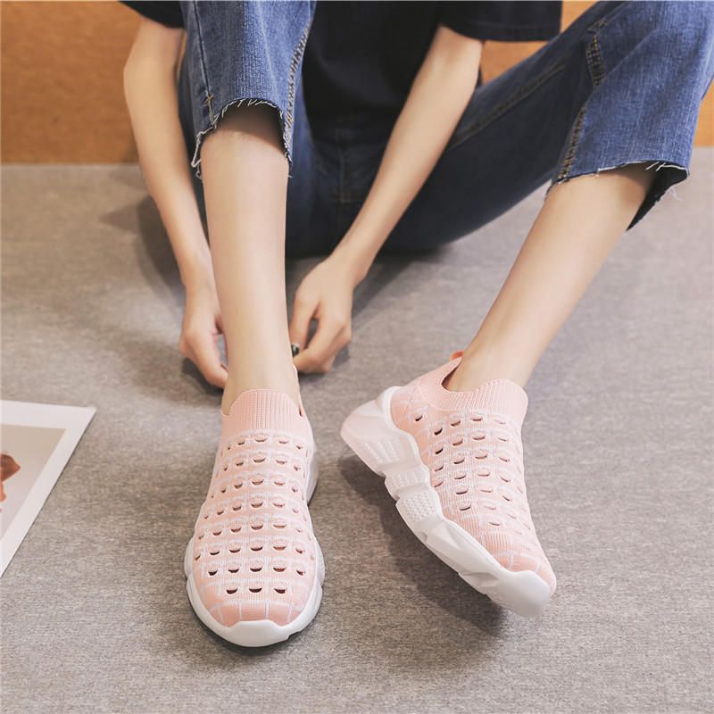 Zapatillas Cómodas De Patchwork De Color Ahuecado A La Moda Casual Para Mujer