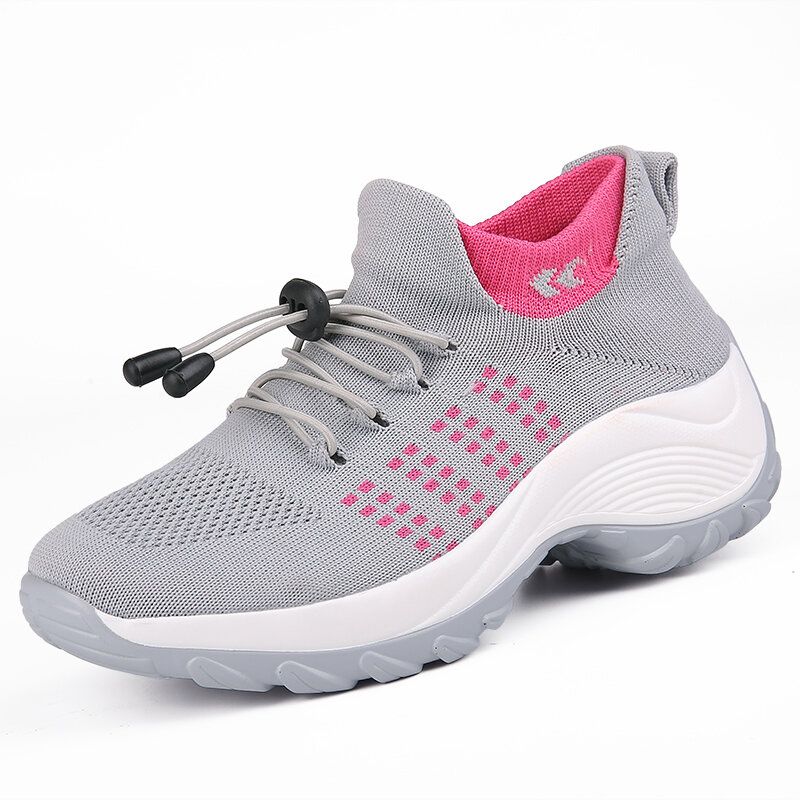 Zapatillas De Correr Antideslizantes Con Cordones De Malla De Punto Casual Para Mujer