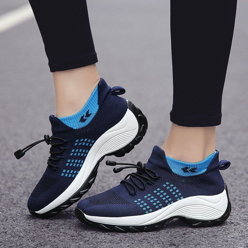 Zapatillas De Correr Antideslizantes Con Cordones De Malla De Punto Casual Para Mujer