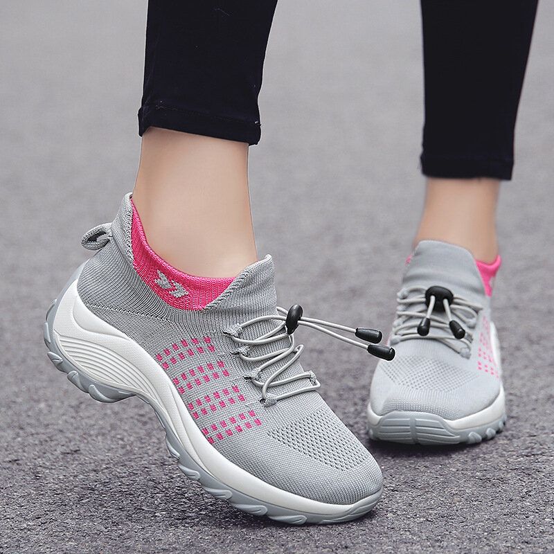 Zapatillas De Correr Antideslizantes Con Cordones De Malla De Punto Casual Para Mujer