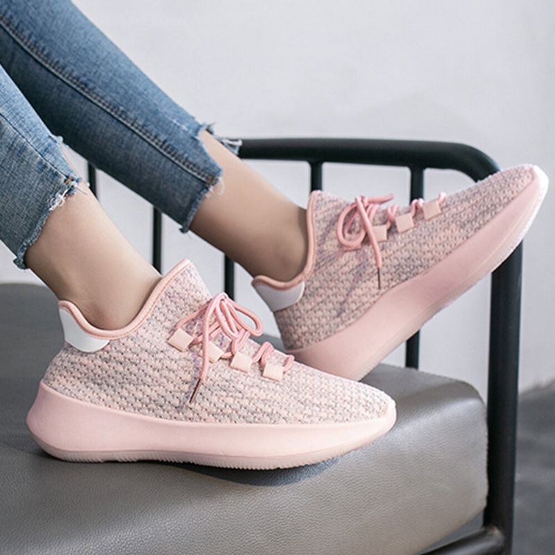 Zapatillas De Deporte Antideslizantes Con Cordones De Malla Transpirable Informal Para Mujer