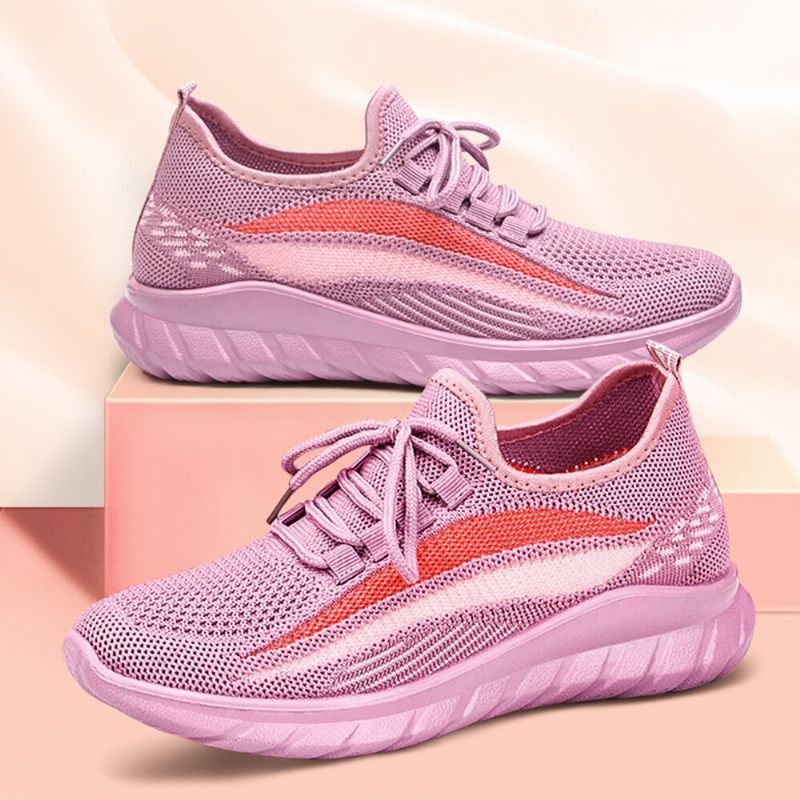 Zapatillas De Deporte Casuales Antideslizantes Transpirables Con Detalle De Rayas Tejidas Para Correr Para Mujer