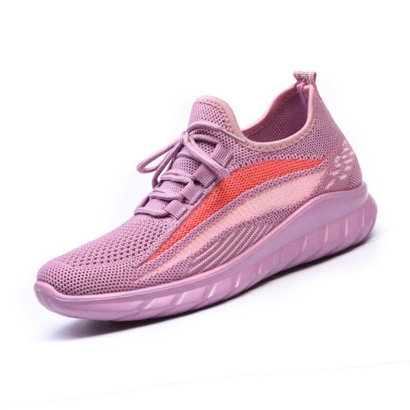 Zapatillas De Deporte Casuales Antideslizantes Transpirables Con Detalle De Rayas Tejidas Para Correr Para Mujer