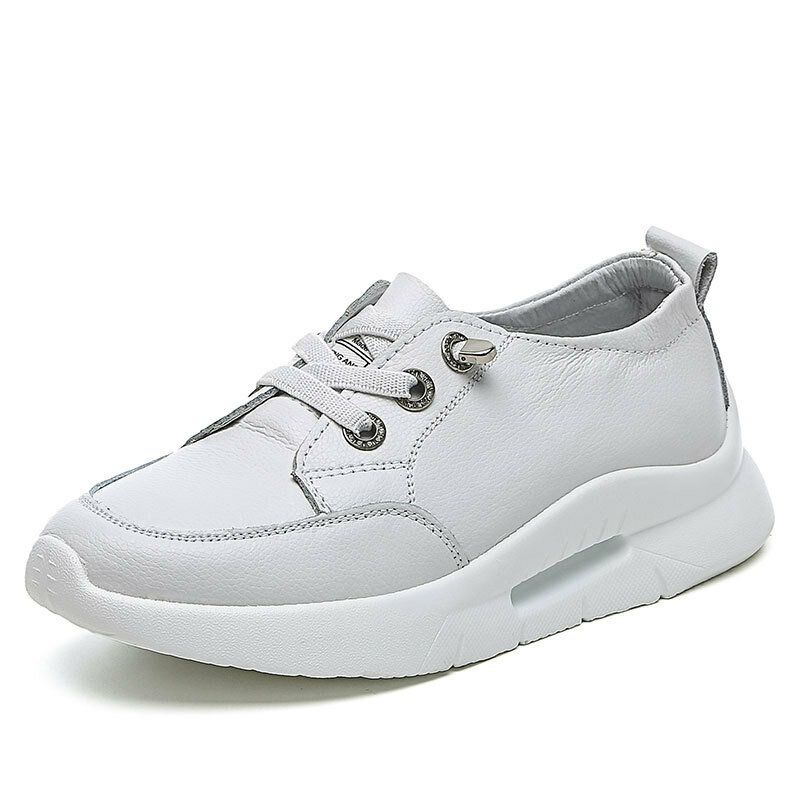 Zapatillas De Deporte Casuales De Plataforma Blanca Clásica De Cuero Para Mujer