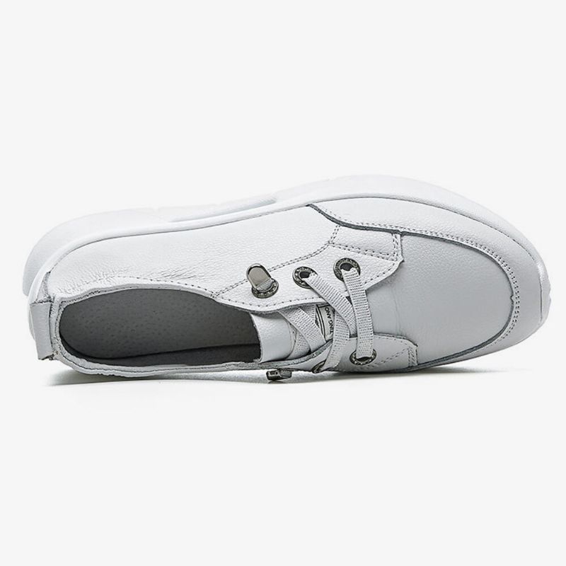 Zapatillas De Deporte Casuales De Plataforma Blanca Clásica De Cuero Para Mujer