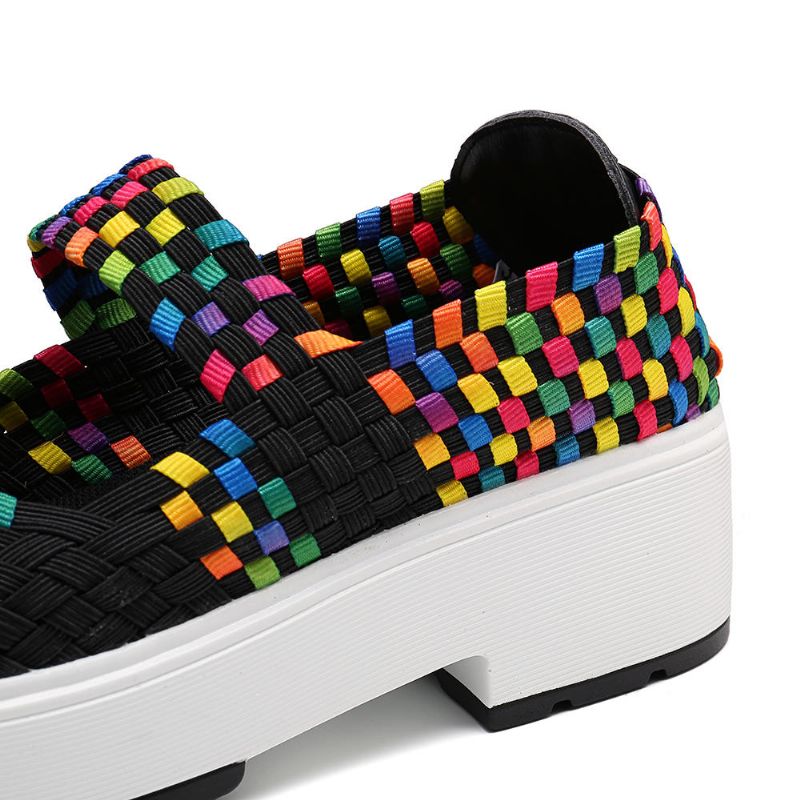 Zapatillas De Deporte Casuales De Tacón Grueso De Punto Colorido Para Mujer