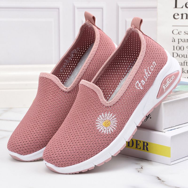 Zapatillas De Deporte Informales Transpirables Cómodas De Malla Con Decoración De Margaritas Para Mujer