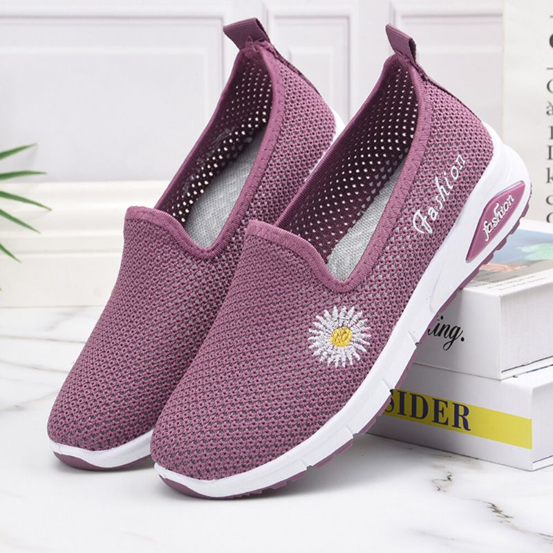 Zapatillas De Deporte Informales Transpirables Cómodas De Malla Con Decoración De Margaritas Para Mujer