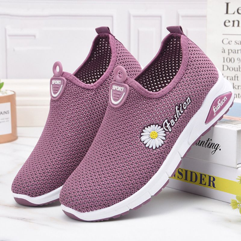 Zapatillas De Deporte Informales Transpirables Cómodas De Malla Con Decoración De Margaritas Para Mujer