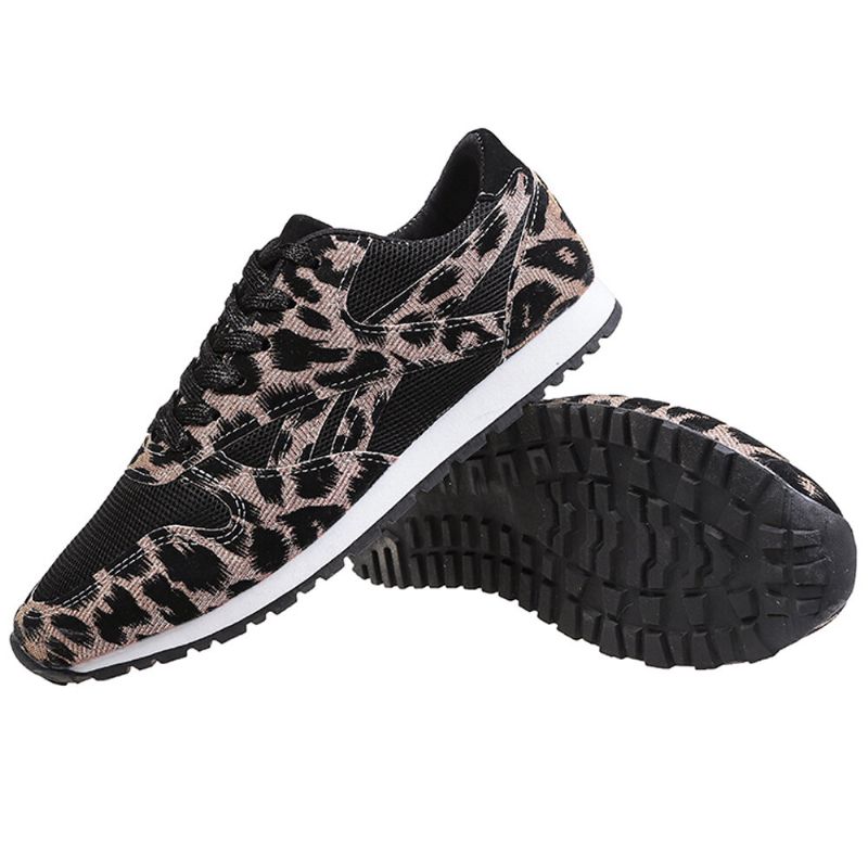 Zapatillas De Deporte De Leopardo Informales Cómodas Y Transpirables De Malla De Empalme Para Mujer