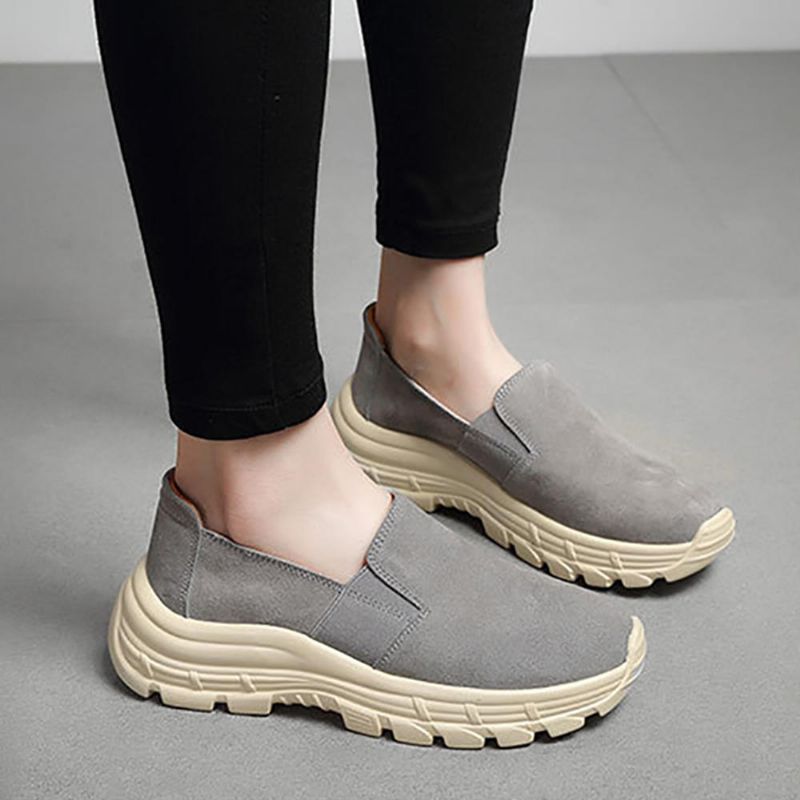 Zapatillas De Deporte De Plataforma Con Suela Cómoda De Gamuza Con Banda Elástica Para Mujer