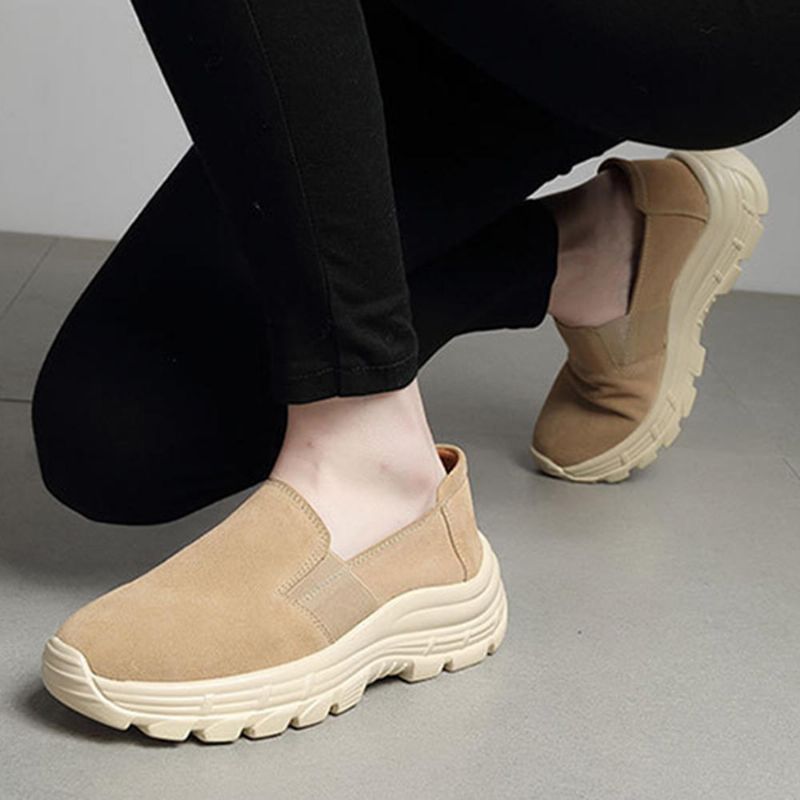 Zapatillas De Deporte De Plataforma Con Suela Cómoda De Gamuza Con Banda Elástica Para Mujer