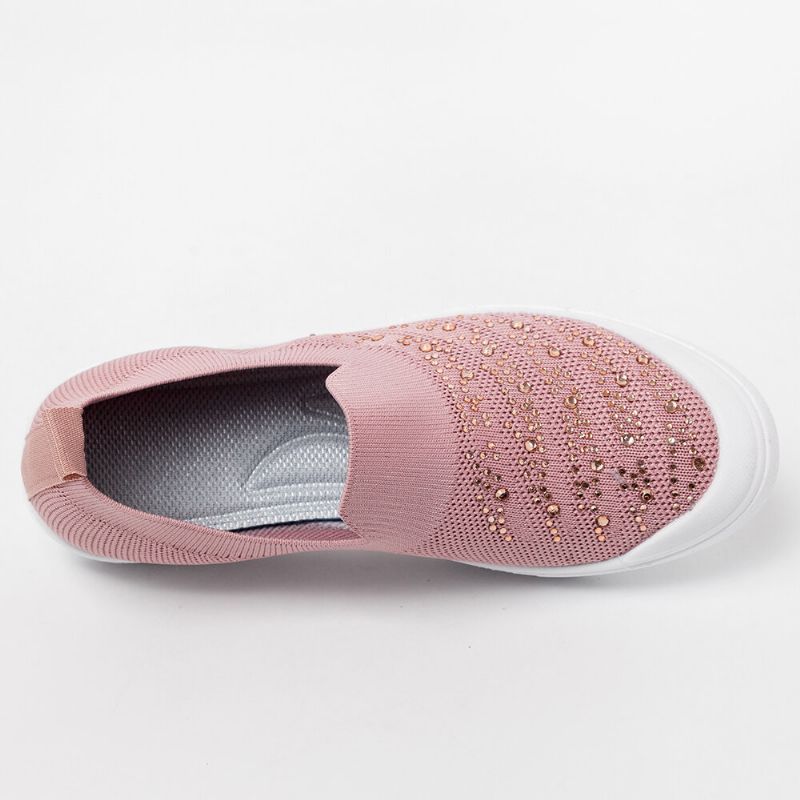 Zapatillas De Deporte De Punto Con Diamantes De Imitación Para Mujer Cómodas Transpirables Y Casuales