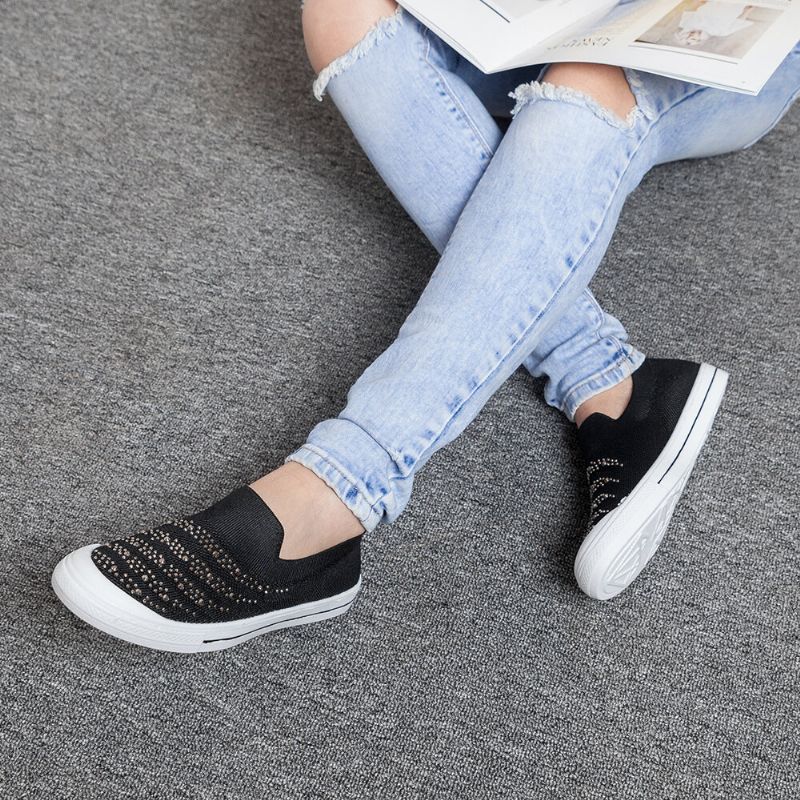 Zapatillas De Deporte De Punto Con Diamantes De Imitación Para Mujer Cómodas Transpirables Y Casuales